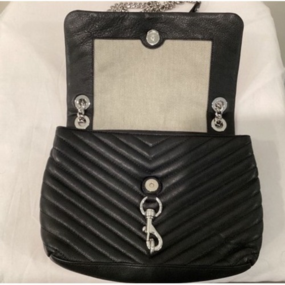Rebecca Minkoff Edie Flap Shoulder Bag Black Quilted Leather Silver Hardware - Picture 7 of 11